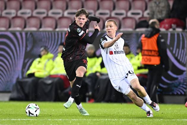 FC Midtjylland v Sint-Truidense VV - UEFA Conference League HERNING, DENMARK - OCTOBER 22 : Johannesen Sofus midfielder of Midtjylland and Vanwesemael Robert-Jan defender of Sint-Truidense VV during the UEFA Conference League 2026 27 League Phase matchday 2 match between FC Midtjylland and Sint-Truidense VV on October 22, 2026 in Herning, Denmark, 22 10 2026 Herning Denmark  Copyright: xTomasxSiskx
