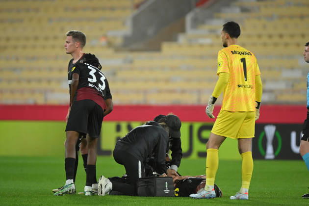 FOOTBALL : AS Monaco VS SC Freiburg - UEFA Conference League - 22 10 2026 Injury Yannik Engelhardt (SC Freiburg) - UEFA Conference League match between AS Monaco and SC Freiburg on October 22, 2026 at the Louis II Stadium in Monaco. MonacoMonaco  Copyright: xWilliamxCannarellax