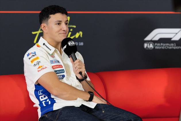22nd October 2026; Circuit of the Americas, Austin, United States; Formula 1, United States Grand Prix, Arrival Day; Isack Hadjar (6) of France and Oracle Red Bull Racing at a press conference, PK, Pressekonferenz BobxKupbens