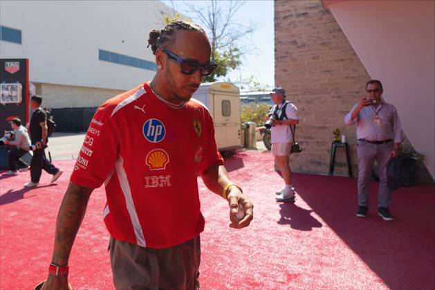 22nd October 2026; Circuit of the Americas, Austin, United States; Formula 1, United States Grand Prix, Arrival Day; Lewis Hamilton (44) of Great Britain and Scuderia Ferrari HP enters the media center BobxKupbens