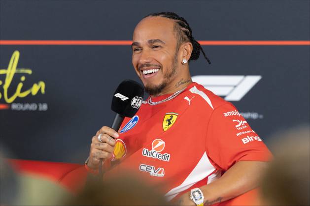 22nd October 2026; Circuit of the Americas, Austin, United States; Formula 1, United States Grand Prix, Arrival Day; Lewis Hamilton (44) of Great Britain and Scuderia Ferrari HP at a press conference, PK, Pressekonferenz BobxKupbens