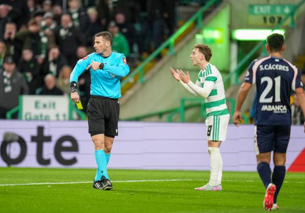 Callum Osmand of Celtic booked by Referee Georgi Kabakov for simulation Celtic v Celta Vigo, UEFA Europa League, Football, Celtic Park, Glasgow, Scotland, UK - 22 Oct 2026Glasgow Celtic Park Scotland United Kingdom  Copyright: xStuartxWallace Shutterstockx 17230137aw
