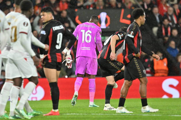 Bournemouth v AC Milan, Europa League Mike Maignan (16) of AC Milan leaves the pitch after being shown a red card, sent off during the Europa League match between Bournemouth and AC Milan at the Vitality Stadium, Bournemouth, UK on 22 October 2026. Bournemouth Vitality Stadium Dorset UK Editorial use only , Copyright: xGrahamxHuntx PSI-25046-0035