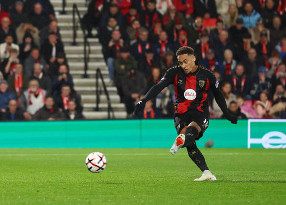 Bournemouth, England, 22nd October 2026. Marcus Tavernier of Bournemouth scoring their second goal during the AFC Bournemouth vs AC Milan UEFA Europa League match at the Vitality Stadium, Bournemouth. Picture credit should read: Paul Terry Sportimage EDITORIAL USE ONLY. No use with unauthorised audio, video, data, fixture lists, club league logos or live services. Online in-match use limited to 120 images, no video emulation. No use in betting, games or single club league player publications. SPI_031_PT_Bournmouthmouth_AC_Milan SPI-5092-0030