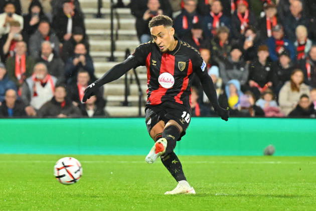 Bournemouth v AC Milan, Europa League Goal 2-0 - Marcus Tavernier (16) of AFC Bournemouth scores the second goal from the penalty spot during the Europa League match between Bournemouth and AC Milan at the Vitality Stadium, Bournemouth, UK on 22 October 2026. Bournemouth Vitality Stadium Dorset UK Editorial use only , Copyright: xGrahamxHuntx PSI-25046-0037
