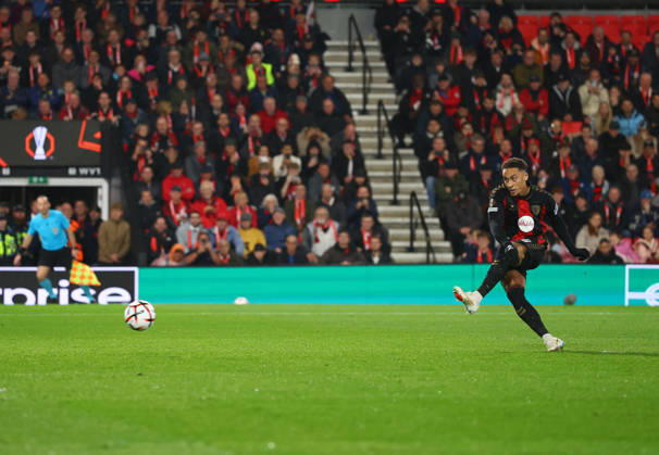 Bournemouth, England, 22nd October 2026. Marcus Tavernier of Bournemouth scoring their second goal during the AFC Bournemouth vs AC Milan UEFA Europa League match at the Vitality Stadium, Bournemouth. Picture credit should read: Paul Terry Sportimage EDITORIAL USE ONLY. No use with unauthorised audio, video, data, fixture lists, club league logos or live services. Online in-match use limited to 120 images, no video emulation. No use in betting, games or single club league player publications. SPI_035_PT_Bournmouthmouth_AC_Milan SPI-5092-0035