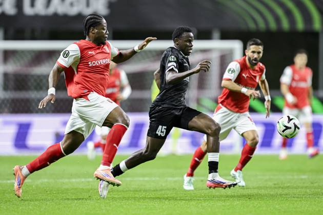 SC Braga v KAA Gent - UEFA Conference League BRAGA, PORTUGAL - OCTOBER 22 : Goore Hyllarion Bi forward of KAA Gent in action during the UEFA Conference League 2026 27 League Phase matchday 2 match between SC Braga and KAA Gent on October 22, 2026 in Braga, Portugal, 22 10 2026 Braga Portugal  Copyright: xNicoxVereeckenx