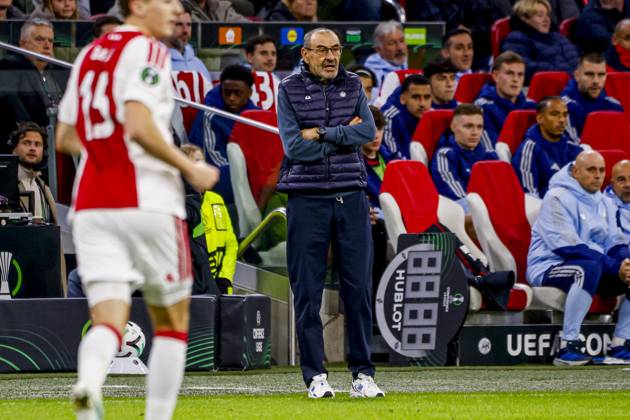 AMSTERDAM - Head coach Maurizio Sarri of Atalanta BC during the UEFA Conference League match between AFC Ajax and Atalanta BC at the Johan Cruijff ArenA on October 22, 2026 in Amsterdam, the Netherlands. WART BRINKERHOF ANP Conference League 2026 27 xVIxANPxSportx xMarcelxterxBalsxIVx 573296202 originalFilename: 573296202.jpg