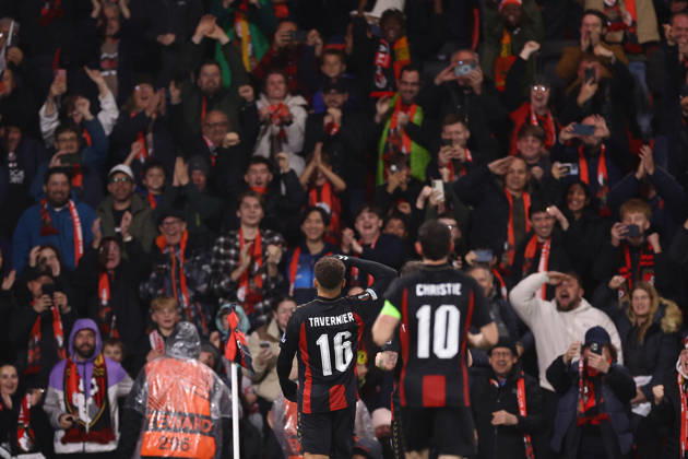 Bournemouth v AC Milan 22 October 2026, Bournemouth - UEFA Europa League - Bournemouth v AC Milan - Marcus Tavernier of Bournemouth celebrates scoring their 2nd goal from the penalty spot with the fans retiring his salute - Photo: Jacques Feeney Offside. Bournemouth UK Copyright: xJacquesxFeeneyx xOffsidexOffside