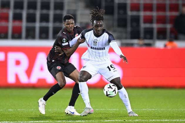 FC Midtjylland v Sint-Truidense VV - UEFA Conference League HERNING, DENMARK - OCTOBER 22 : Diao Ousmane defender of Midtjylland and Soelle Soelle Frederic forward of Sint-Truidense VV during the UEFA Conference League 2026 27 League Phase matchday 2 match between FC Midtjylland and Sint-Truidense VV on October 22, 2026 in Herning, Denmark, 22 10 2026 Herning Denmark  Copyright: xTomasxSiskx