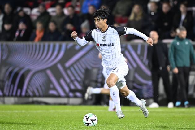 FC Midtjylland v Sint-Truidense VV - UEFA Conference League HERNING, DENMARK - OCTOBER 22 : Takai Kota defender of Sint-Truidense VV during the UEFA Conference League 2026 27 League Phase matchday 2 match between FC Midtjylland and Sint-Truidense VV on October 22, 2026 in Herning, Denmark, 22 10 2026 Herning Denmark  Copyright: xTomasxSiskx