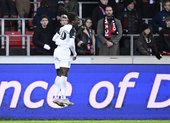 FC Midtjylland v Sint-Truidense VV - UEFA Conference League HERNING, DENMARK - OCTOBER 22 : Soelle Soelle Frederic forward of Sint-Truidense VV celebrates scoring the opening goal during the UEFA Conference League 2026 27 League Phase matchday 2 match between FC Midtjylland and Sint-Truidense VV on October 22, 2026 in Herning, Denmark, 22 10 2026 Herning Denmark  Copyright: xTomasxSiskx