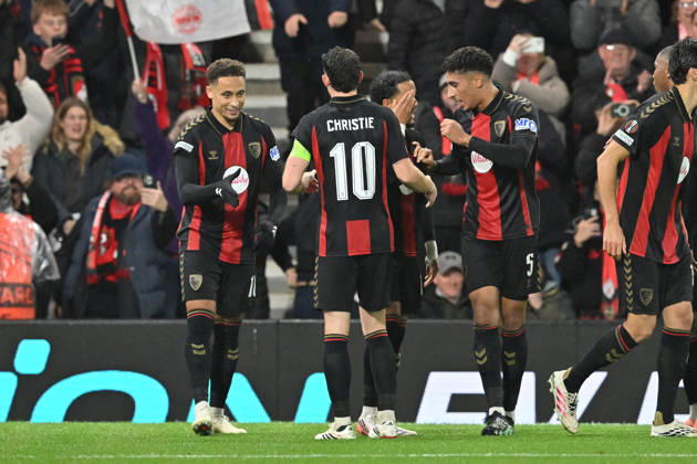 Bournemouth v AC Milan, Europa League Goal 2-0 - Marcus Tavernier (16) of AFC Bournemouth celebrates scoring the second goal from the penalty spot during the Europa League match between Bournemouth and AC Milan at the Vitality Stadium, Bournemouth, UK on 22 October 2026. Bournemouth Vitality Stadium Dorset UK Editorial use only , Copyright: xGrahamxHuntx PSI-25046-0042