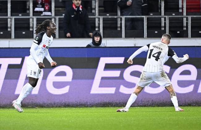 FC Midtjylland v Sint-Truidense VV - UEFA Conference League HERNING, DENMARK - OCTOBER 22 : Soelle Soelle Frederic forward of Sint-Truidense VV celebrates scoring the opening goal during the UEFA Conference League 2026 27 League Phase matchday 2 match between FC Midtjylland and Sint-Truidense VV on October 22, 2026 in Herning, Denmark, 22 10 2026 Herning Denmark  Copyright: xTomasxSiskx