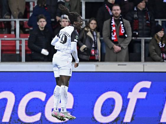 FC Midtjylland v Sint-Truidense VV - UEFA Conference League HERNING, DENMARK - OCTOBER 22 : Soelle Soelle Frederic forward of Sint-Truidense VV celebrates scoring the opening goal during the UEFA Conference League 2026 27 League Phase matchday 2 match between FC Midtjylland and Sint-Truidense VV on October 22, 2026 in Herning, Denmark, 22 10 2026 Herning Denmark  Copyright: xTomasxSiskx