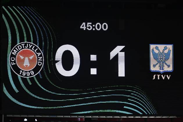 FC Midtjylland v Sint-Truidense VV - UEFA Conference League HERNING, DENMARK - OCTOBER 22 : illustration picture scoreboard showing 0-1 during the UEFA Conference League 2026 27 League Phase matchday 2 match between FC Midtjylland and Sint-Truidense VV on October 22, 2026 in Herning, Denmark, 22 10 2026 Herning Denmark  Copyright: xTomasxSiskx