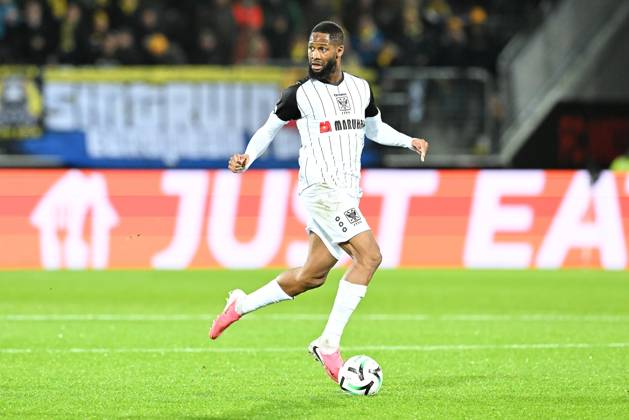 STVV s Abdoulaye Sissako pictured in action during a soccer game between Danish FC Midtjylland and Belgian Sint-Truidense VV, Thursday 22 October 2026 in Herning, Denmark, on the second day of the UEFA Conference League league phase. JILLxDELSAUX  x190692096x