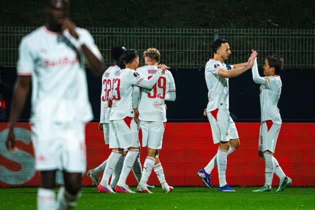 CELJE, SLOVENIA - OCTOBER 22: Team Salzburg celebrate score during the UEFA Europa League match between Celje (Slovenia) and Salzburg (Austria) at Stadion Celje, Celje on October 22, 2026 in Celje, Slovenia. (Photo by Andraz Corel Sports Press Photo). Copyright: xAndrazxCorelx xSPPx Sportspressphoto_SPR263519