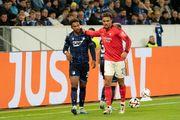 Bambase Conte (TSG Hoffenheim, 20), Ruben Kluivert (Olympique Lyon, 21), GER, TSG 1899 Hoffenheim vs. Olympique Lyon, Fussball, Europa League, Spieltag 3, Spielzeit 2026 2027, 22.10.2026, GER, TSG 1899 Hoffenheim vs. Olympique Lyon, Fussball, Europa League, Spieltag 3, Spielzeit 2026 2027, 22.10.2026, Sinsheim Copyright: xEibner-Pressefoto EdwardxCheungx EP_ECG