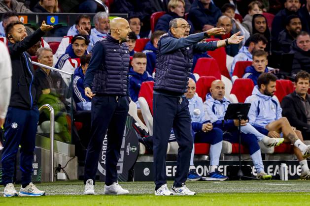 AMSTERDAM - Atalanta BC head coach Maurizio Sarri reacts during the UEFA Conference League match between AFC Ajax and Atalanta BC at the Johan Cruijff ArenA on October 22, 2026 in Amsterdam, the Netherlands. WART BRINKERHOF ANP Conference League 2026 27 xVIxANPxSportx xMarcelxterxBalsxIVx 573298629 originalFilename: 573298629.jpg