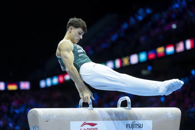 Rotterdam The Netherlands 22nd October 2026 World Championships artistic gymnastics. Men™s allround competition Timo Eder (GER) finishes 14th Pommel horse