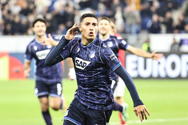 22.10.2026, xtvx, Fussball UEFA Europa League, TSG 1899 Hoffenheim - Olympique Lyon v.l. Goal scored, Tor zum 2:0 Adam Daghim (TSG 1899 Hoffenheim) Sinsheim