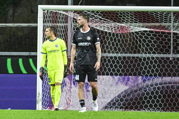 Davy Roef goalkeeper of KAA Gent looks dejected during a soccer game between Portuguese SC Braga and Belgian soccer team KAA Gent, Thursday 22 October 2026 in Braga, Portugal, the second match in the UEFA Conference League league phase. TOM GOYVAERTS TomxGoyvaerts  x190699068x