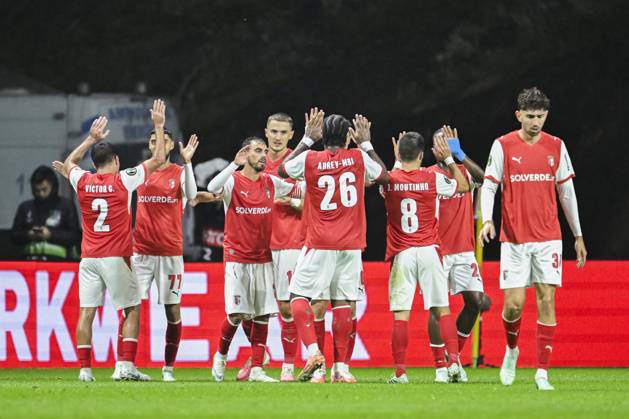 SC Braga v KAA Gent - UEFA Conference League BRAGA, PORTUGAL - OCTOBER 22 : Players of SC Braga celebrating scoring a goal during the UEFA Conference League 2026 27 League Phase matchday 2 match between SC Braga and KAA Gent on October 22, 2026 in Braga, Portugal, 22 10 2026 Braga Portugal  Copyright: xNicoxVereeckenx