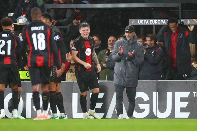 AFC Bournemouth Manager Marco Rose celebrates Amine Adli of AFC Bournemouth s goal AFC Bournemouth v AC Milan, UEFA Europa League, Football, Vitality Stadium, Bournemouth, UK - 22 Oct 2026Bournemouth Vitality Stadium United Kingdom  Copyright: xJamesxMarsh Shutterstockx 17230046bp