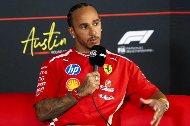 British Formula One driver Lewis Hamilton of Scuderia Ferrari addresses reporters during a press conference, PK, Pressekonferenz prior to the Formula One United States Grand Prix at the Circuit of the Americas in Austin, Texas on Thursday, October 22, 2026.  AUS2026102233 GREGxNASH