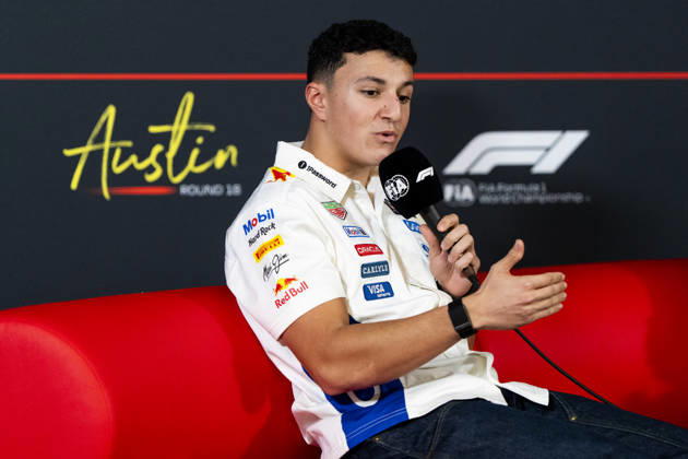 French Formula One driver Isack Hadjar of Red Bull Racing addresses reporters during a press conference, PK, Pressekonferenz prior to the Formula One United States Grand Prix at the Circuit of the Americas in Austin, Texas on Thursday, October 22, 2026.  AUS2026102224 GREGxNASH
