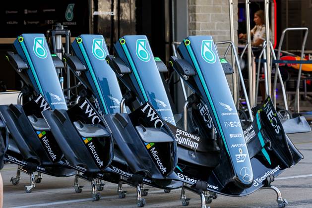 October 22, 2026, Italy: the front wing of Mercedes team F1 during United States Grand Prix - Austin - Thursday - Media Day at Circuit of the Americas (COTA) in Austin. Italy Sports - October 22, 2026  - ZUMAm313 20261022_zsp_m313_004 Copyright: xAlessioxMorgesex
