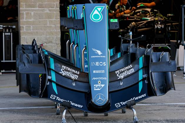 October 22, 2026, Italy: the front wing of Mercedes team F1 during United States Grand Prix - Austin - Thursday - Media Day at Circuit of the Americas (COTA) in Austin. Italy Sports - October 22, 2026  - ZUMAm313 20261022_zsp_m313_005 Copyright: xAlessioxMorgesex
