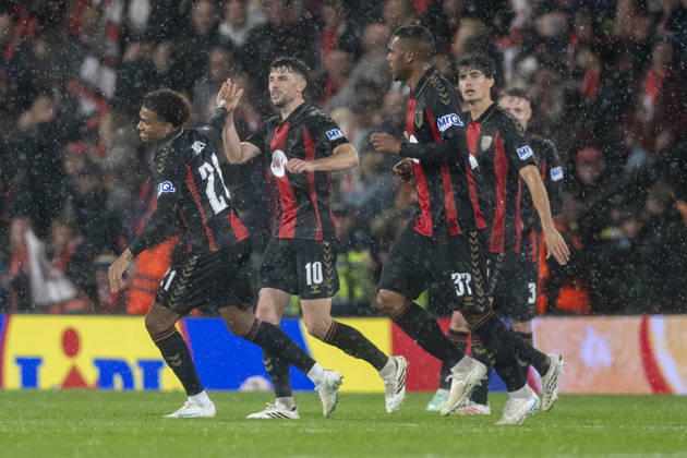 AFC Bournemouth v AC Milan, UEFA Europa League Amine Adli of Bournemouth celebrates their side s third goal (3-0) with Ryan Christie of Bournemouth during AFC Bournemouth v AC Milan UEFA Europa League Matchday 3 at the Vitality Stadium, Bournemouth, England on 22 October 2026 Credit: Andy Thomas Every Second Media Editorial use only. All images are copyright Every Second Media Limited. No images may be reproduced without prior permission. Copyright: xIMAGO EveryxSecondxMediax ESM-2245-0045 AndyxThomasx xEveryxSecondxMediax