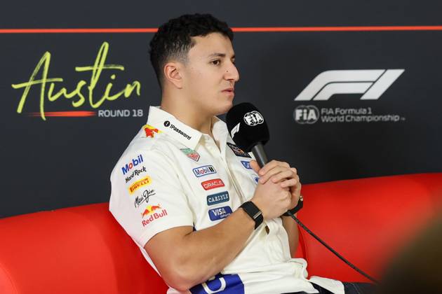 22nd October 2026; Circuit of the Americas, Austin, United States; Formula 1, United States Grand Prix, Arrivals Day; Isack Hadjar (6) of France and Oracle Red Bull Racing during an interview VincentxCuono