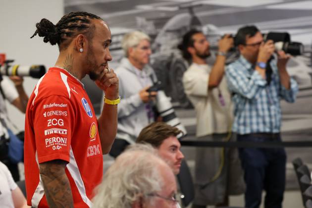 22nd October 2026; Circuit of the Americas, Austin, United States; Formula 1, United States Grand Prix, Arrivals Day; Lewis Hamilton (44) of Great Britain and Scuderia Ferrari HP walks into an interview VincentxCuono