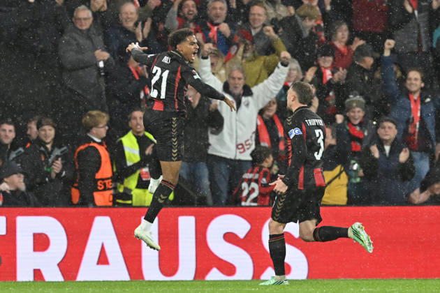 Bournemouth v AC Milan, Europa League Goal 3-0 - Amine Adli (21) of AFC Bournemouth celebrates scoring the third goal during the Europa League match between Bournemouth and AC Milan at the Vitality Stadium, Bournemouth, UK on 22 October 2026. Bournemouth Vitality Stadium Dorset UK Editorial use only , Copyright: xGrahamxHuntx PSI-25046-0131