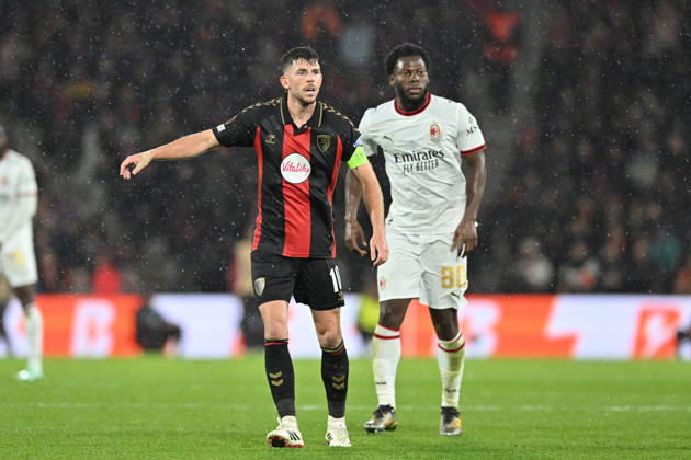 Bournemouth v AC Milan, Europa League Ryan Christie (10) of AFC Bournemouth and Yunus Musah (80) of AC Milan during the Europa League match between Bournemouth and AC Milan at the Vitality Stadium, Bournemouth, UK on 22 October 2026. Bournemouth Vitality Stadium Dorset UK Editorial use only , Copyright: xGrahamxHuntx PSI-25046-0150
