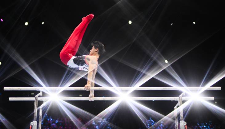 Netherlands Artistic Gymnastics World Championships 9270987 22.10.2026 Japan s Daiki Hashimoto competes on the parallel bars during the men s all-around final at the 2026 World Artistic Gymnastics Championships in Rotterdam, the Netherlands. Alexey Filippov Sputnik Rotterdam Netherlands  Copyright: xAlexeyxFilippovx