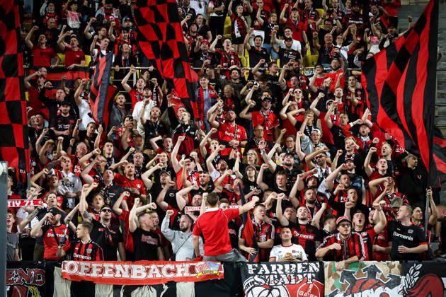 UEFA Europa League - OFI Crete vs Leverkusen - Fans of Leverkusen react during the UEFA Europa League phase Matchday 3 soccer match between OFI Crete vs Leverkusen in Pankritio, Heraklion, Greece, on 22 October 2026. IMAGO ONE INCH PRODUCTIONS Heraklion Greece Copyright: xONExINCHxPRODUCTIONSx 7133138
