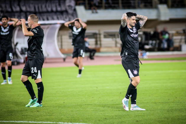UEFA Europa League - OFI Crete vs Leverkusen - Players of OFI Crete react disappointed during the UEFA Europa League phase Matchday 3 soccer match between OFI Crete vs Leverkusen in Pankritio, Heraklion, Greece, on 22 October 2026. IMAGO ONE INCH PRODUCTIONS Heraklion Greece Copyright: xONExINCHxPRODUCTIONSx 7133505