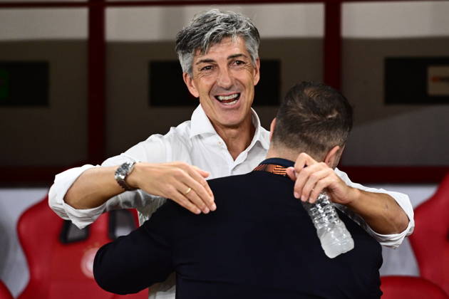 UEFA Europa League - Olympiacos FC vs AC Sparta Praha - Imanol Alguacil coach of Olympiacos FC celebrates during the UEFA Europa League Phase matchday 3 soccer match between Olympiacos FC and AC Sparta Praha at the Georgios Karaiskakis Stadium in Piraeus, Greece, 22 October 2026. IMAGO ONE INCH PRODUCTIONS PIRAEUS GREECE Copyright: xONExINCHxPRODUCTIONSx 7133718