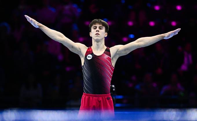 Netherlands Artistic Gymnastics World Championships 9271001 22.10.2026 Arsenii Dukhno of Team World Gymnastics Neutral Athletes 2 competes in the floor exercise during the men s all-around final at the 2026 World Artistic Gymnastics Championships in Rotterdam, the Netherlands. Alexey Filippov Sputnik Rotterdam Netherlands  Copyright: xAlexeyxFilippovx
