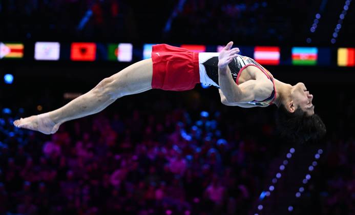Netherlands Artistic Gymnastics World Championships 9271007 22.10.2026 Japan s Daiki Hashimoto competes in the floor exercise during the men s all-around final at the 2026 World Artistic Gymnastics Championships in Rotterdam, the Netherlands. Alexey Filippov Sputnik Rotterdam Netherlands  Copyright: xAlexeyxFilippovx