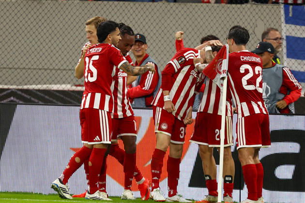 Olympiacos F.C. v AC Sparta Prague UEFA Europa League Armando González of Olympiacos F.C. celebrates after scoring a goal during the UEFA Europa League match at Karaiskakis Stadium, Piraeus 22 10 2026 UK Newspapers OUT Copyright: xYannisxHalasx FIL-24108-0117