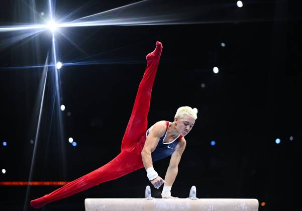 Netherlands Artistic Gymnastics World Championships 9271016 22.10.2026 Danila Leykin of the United States competes on the pommel horse during the men s all-around final at the 2026 World Artistic Gymnastics Championships in Rotterdam, the Netherlands. Alexey Filippov Sputnik Rotterdam Netherlands  Copyright: xAlexeyxFilippovx
