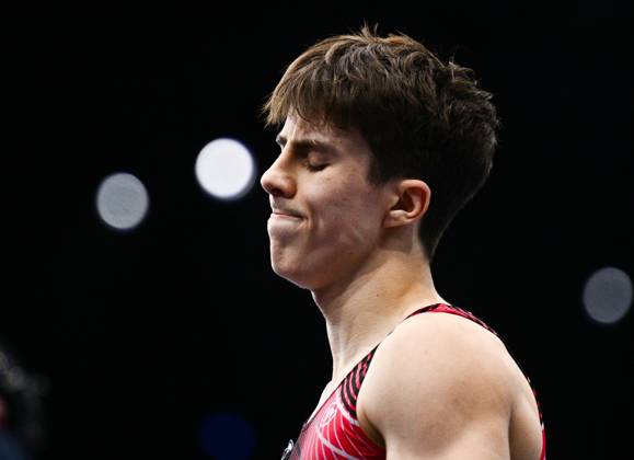 Netherlands Artistic Gymnastics World Championships 9271022 22.10.2026 Arsenii Dukhno of Team World Gymnastics Neutral Athletes 2 reacts after competing on the horizontal bar during the men s all-around final at the 2026 World Artistic Gymnastics Championships in Rotterdam, the Netherlands. Alexey Filippov Sputnik Rotterdam Netherlands  Copyright: xAlexeyxFilippovx