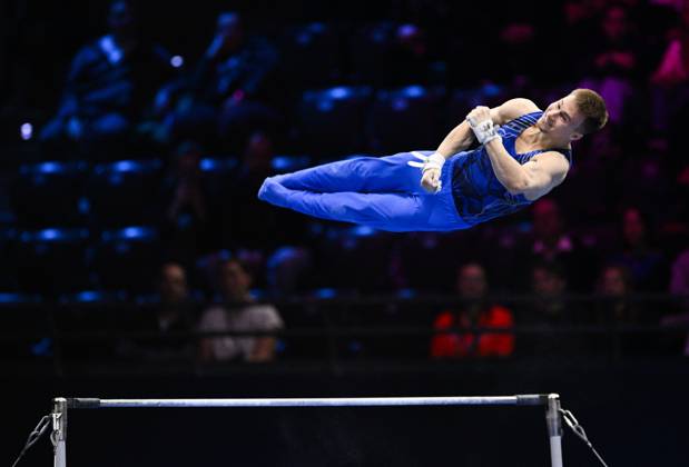 Netherlands Artistic Gymnastics World Championships 9271026 22.10.2026 Daniel Marinov of Team World Gymnastics Neutral Athletes 2 competes on the horizontal bar during the men s all-around final at the 2026 World Artistic Gymnastics Championships in Rotterdam, the Netherlands. Alexey Filippov Sputnik Rotterdam Netherlands  Copyright: xAlexeyxFilippovx