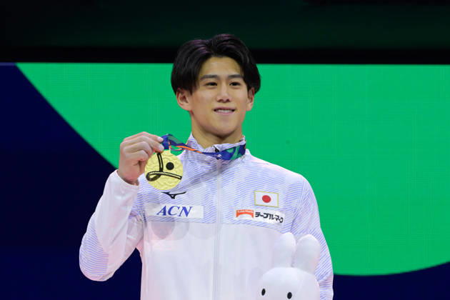 Daiki Hashimoto from Japan celebrate winning the gold medal in the Men s All-round finals at the 54th Artistic Gymnastics World Championships, on 22 October 2026 at Rotterdam Ahoy, Rotterdam, the Netherlands. Noxthirdxpartyxsales,xHOLLANDxOUT  aflo_358243437 RichardxHuisxinxtxVeldx