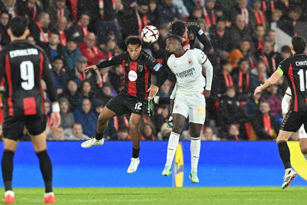Bournemouth v AC Milan, Europa League Tyler Adams (12) of AFC Bournemouth battles for possession with Alphadjo Cisse (70) of AC Milan during the Europa League match between Bournemouth and AC Milan at the Vitality Stadium, Bournemouth, UK on 22 October 2026. Bournemouth Vitality Stadium Dorset UK Editorial use only , Copyright: xGrahamxHuntx PSI-25046-0174